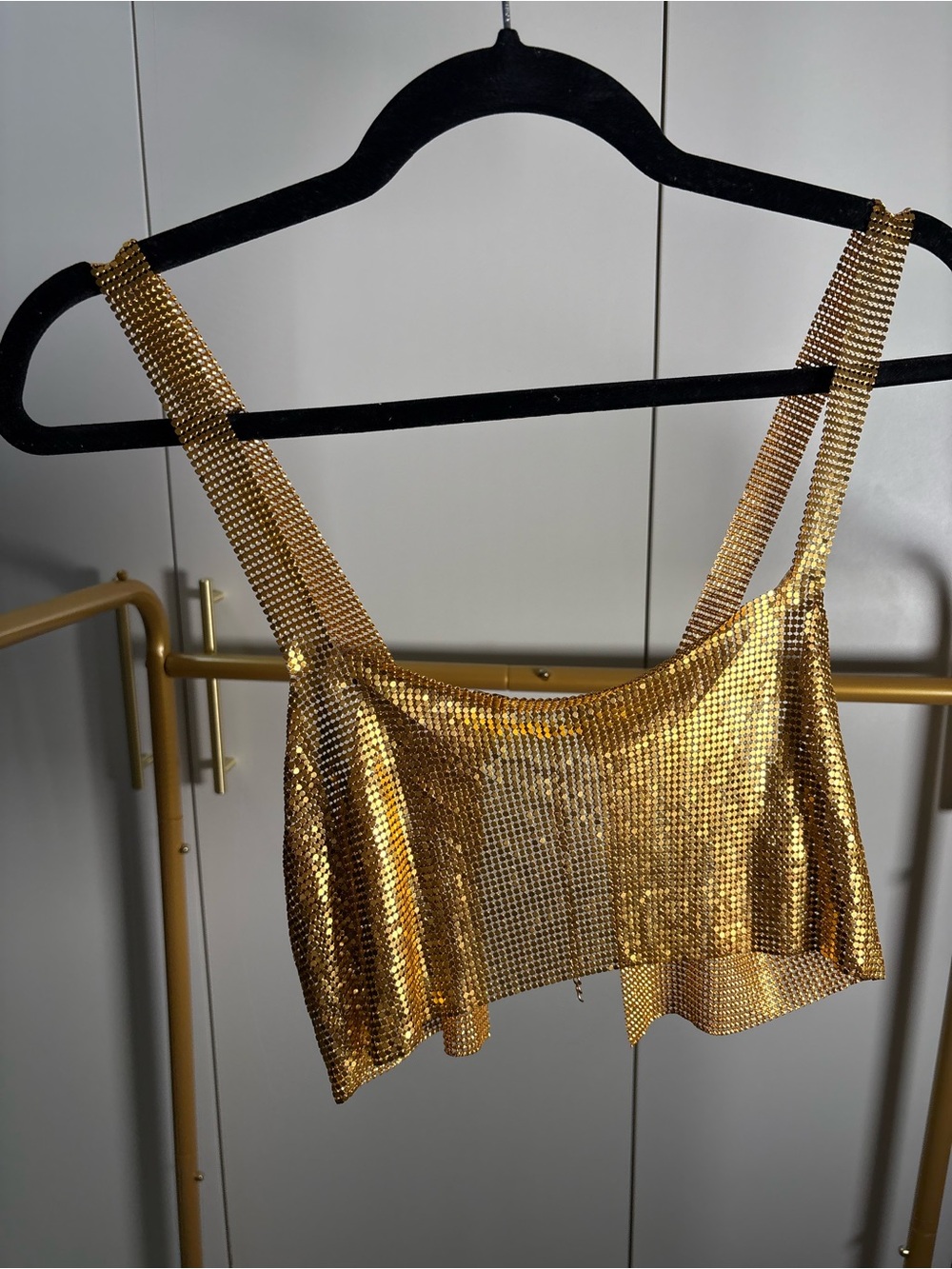 Gold Metallic Mesh Crop Tank Top - Women